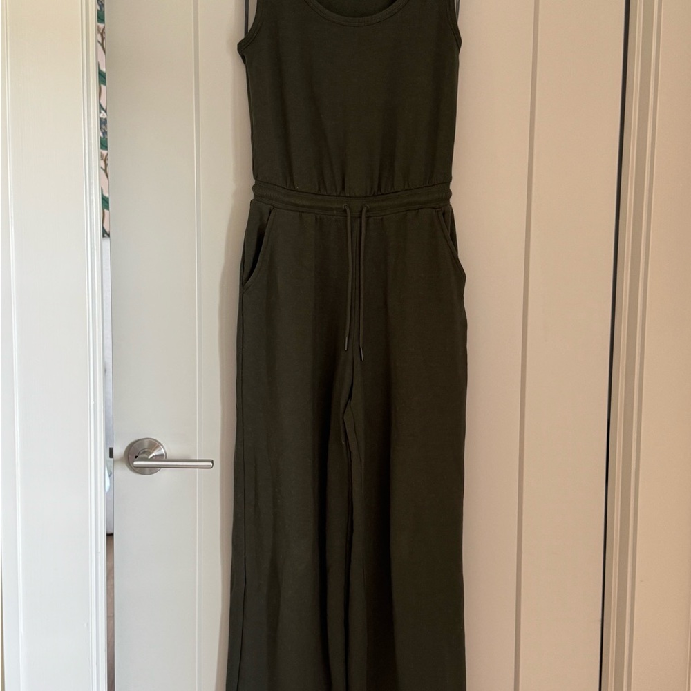 Athleta Olive Green Jumpsuit with Elastic Waist and Wide Legs
